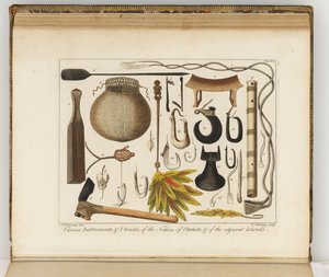 Illustration från A journal of a voyage to the South Seas: in His Majestys ship, the Endeavour, 1794 (handkolorerad gravyr)